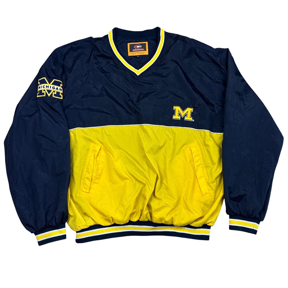 Vintage Colosseum Michigan Wolverines V-Neck Windbreaker Maize Blue XXL Pullover